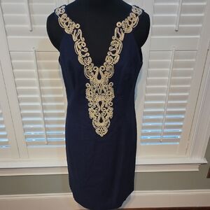 Lilly Pulitzer Navy Dress with Gold Detailing